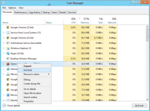 Закрыть Opera в TaskManager