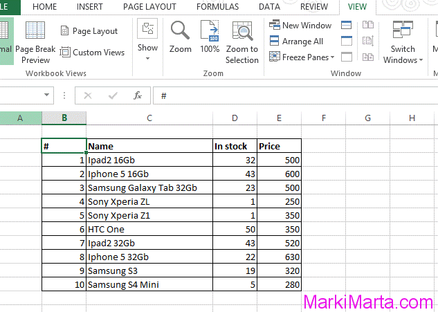 Figure 1. Excel table