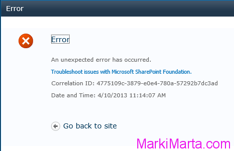 Figure 1. SharePoint error message