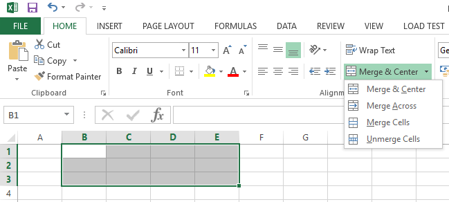 Figure 3. Merge cells in Excel