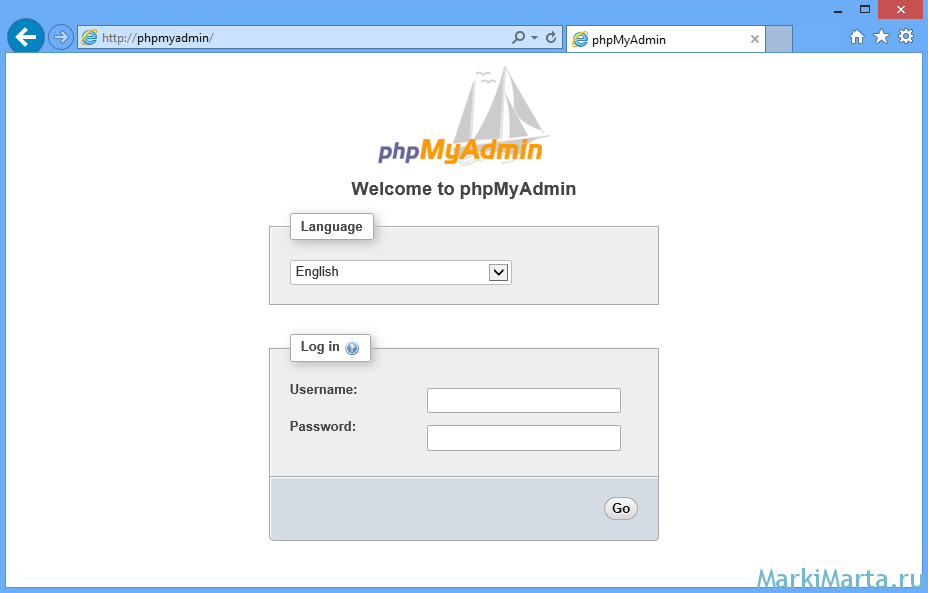 Рис.2. Вход в PhpMyAdmin