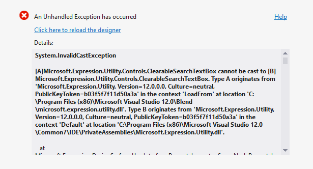 [A]Microsoft.Expression.Utility.Controls.ClearableSearchTextBox cannot be cast to [B]Microsoft.Expression.Utility.Controls.ClearableSearchTextBox
