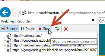 Figure 3. Finishing web test recording